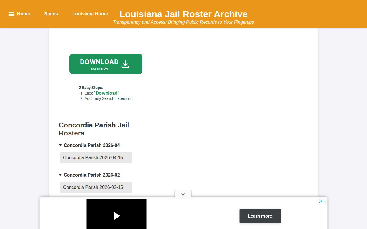 Concordia Parish current roster archive used as a limited 24-hour release lead