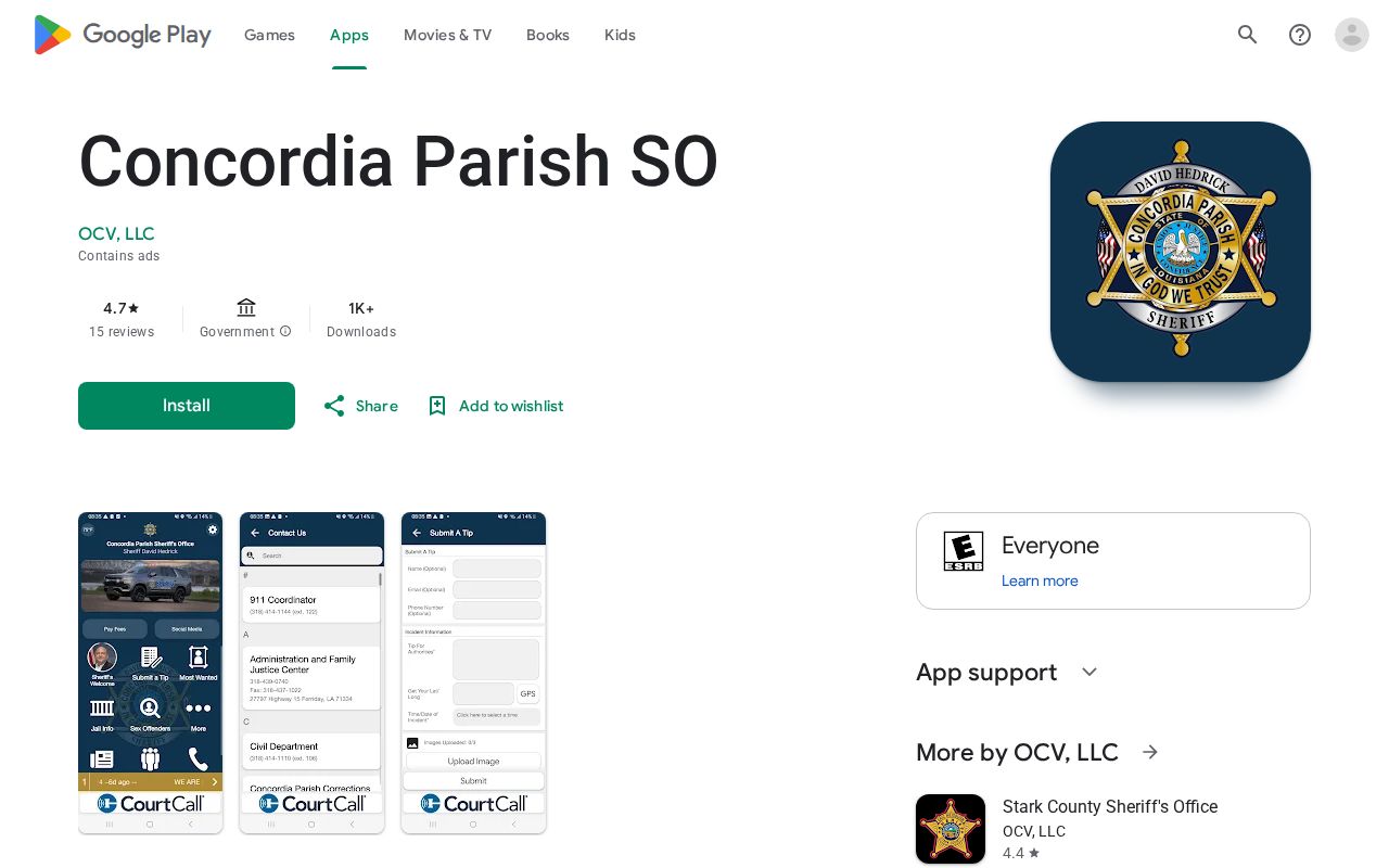 Official Concordia Parish Sheriff Android app checked for released mugshot features